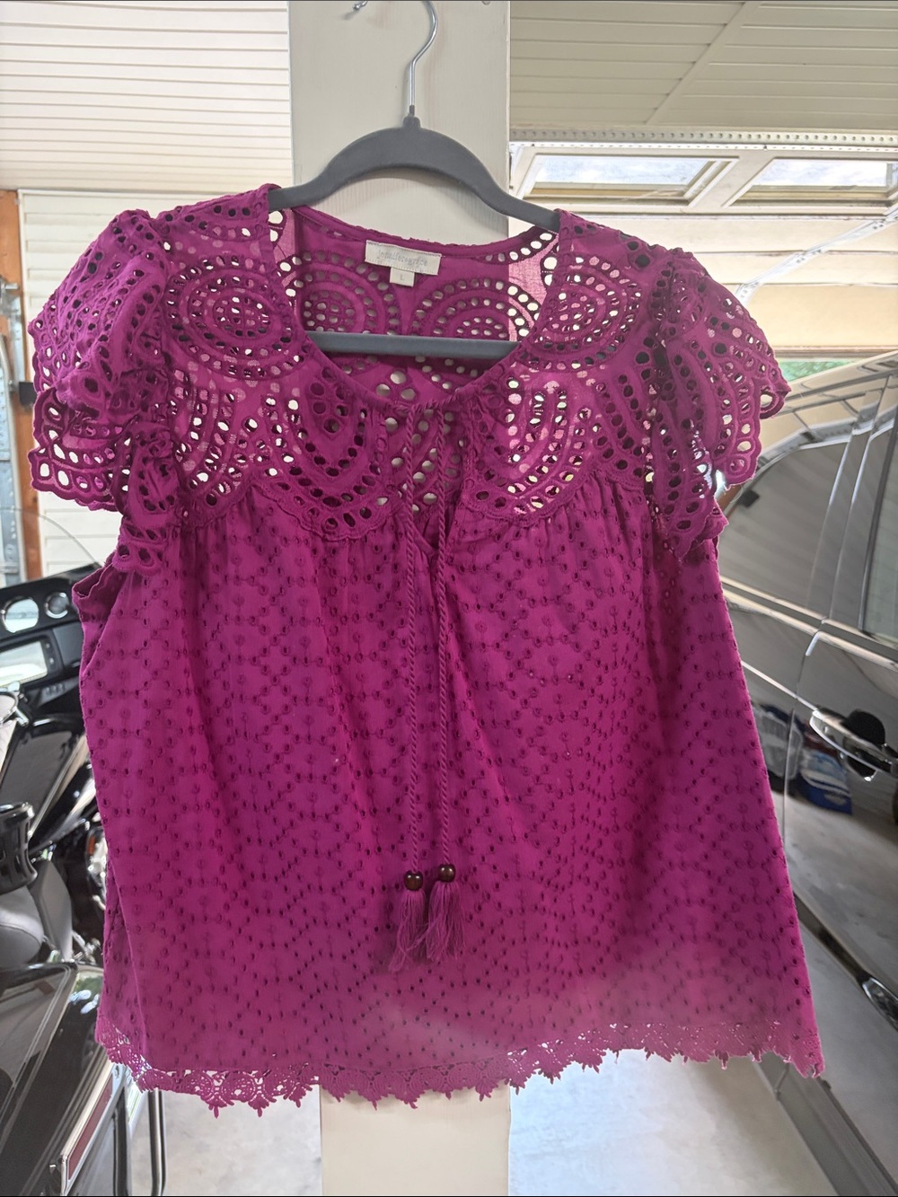 Eyelet Peasant Blouse in Magenta - by